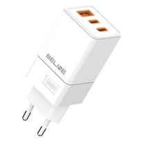 Beline Charger 2x USB-C + 1x USB 65Wbaltos spalvos (only head) PD 3.0 + QC 3.0 BLN3CW65 GaN