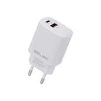 Beline Charger 1x USB-C + 1x USB 30Wbaltos spalvos (only head) PD 3.0 + QC 3.0 BLN2CW30 GaN