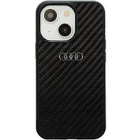 Audi Carbon Fiber Apple iPhone 14 / 15 / 13 6.1″ juodos spalvos kietas dėklas AU-TPUPCIP14-R8/D2-BK