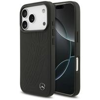 Original dėklas MERCEDES Leather Large Laurel Leave MagSafe skirtas iPhone 17 Pro juodos spalvos