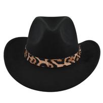 Classic Denim Hat, Retro Jazz Hat Leopard Print Leather Belt Woolen Top Hat Retro Imitation Sheep Hat M（56-58cm）
