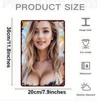Vintage Metal Wall Art Blonde Beauty Portrait 8x12 Inch Home Bar Decor Plaque 20x30cm balta