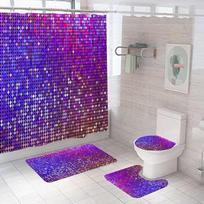 Gold Shiny Mosaic With Colorful Pattern Bathroom Shower Curtains Toilet Lid Cover Mats Non-Slip Carpet Bath Rugs Home Decor W60H190(CM)-1 Pcs