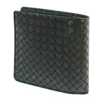 Inden Bill Compartment Coin Black with Black Ajiro Weave [Inden-ya] Bi-fold Wallet, S, Box-type Purse, Deerskin, Lacquer, Pattern, 2008-01-158 juoda