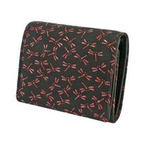Inden Bill Compartment Coin Black with Red Dragonfly [Inden-ya] Bi-fold Wallet, H, Box-type Purse, Deerskin, Lacquer, Pattern, 2204-21-008