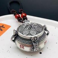 Kinietiško stiliaus lobių puodo rankenėlė, retro kultūrinis žaislas, nedidelis arbatos gyvūnėlio ornamentas, vidurinis pasukamas pakabukas 50CM(Necklace Size)