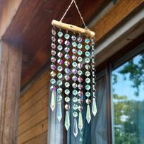 Hanging Crystal Prism Suncatcher Ornament Crystal Wind Chimes Colorful Glass Beads Chain Pendant Decorative Mobiles (Transparent,hanging&H:33.5cm) skaidri