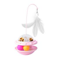 Durable ABS Base with Natural Feather and Catnip Balls for Indoor Hunting Exercise Training Interactive Tumbler Cat Toy (Pink,S) rožinė