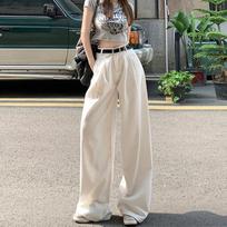 American White Wide-leg Jeans for Women New High-waisted Slimming Loose Pleated Lazy Draped Straight-leg Pants XS