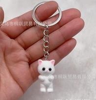 Resin Flocked 3D Cat Keychain Cute Animal Figurine Pendant Key Ring Accessory for Bags Car Keys and Gifts One Size