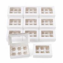 Cupcake Boxes 10-Pack 6-Hole White with Clear Window and Insert for Cupcake Gift Packaging, Parties and Bakery Events balta