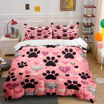 Paw prints and hearts. Bedding sets Duvet cover sets Duvet covers Pillowcases(1*Duvet Cover 2*Pillowcases without duvet insert) 135x200cm