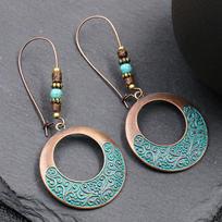 GemChic Women's New Vintage Round Carve Flower Earrings Ethnic Fashion Hook Earrings Birthday Christmas Jewelry Gift