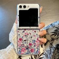 For Samsung Galaxy Z Flip 5 4 3 6 Case Luxury Pink Flower Pattern Clear PC Plastic Hard Folding Cover For Samsung Z Flip5 Flip4 For Samsung Galaxy Z Flip6
