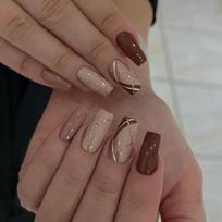 24 Pcs Glossy Press On Nail Ballerinas False Nail Glittering Stick On Nail Elegant Grid Artificial Nail 1 gray