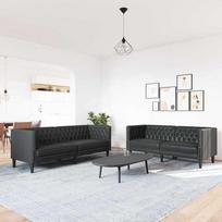 Svetainės sofa 2 vnt. Juoda Dirbtinė oda