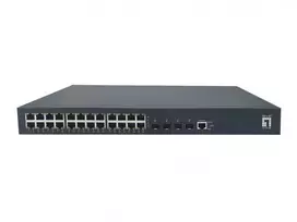 Šakotuvas Level One „LevelOne PoE+“ komutatorius 24xGE PoE/4x10GSFP+ 440W 19" valdomas L3