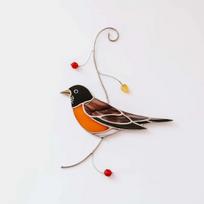 Hand Painted Vintage Glass Bird Suncatcher Hanging Ornament Handmade Art Deco Home Garden Wall Window Decoration Festival Gift (Black,hanging&X-Large (Over 3')) juoda