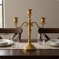 Bronze Candelabra Elegant Design European Style Candle Stand Ornate Carved Base Metal for Gold Three Head