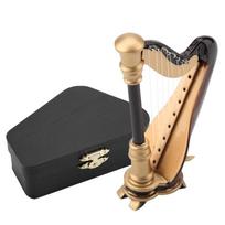 2pcs Wooden Wooden Harp Replica Storage Box Included Musical Instrument Ornament  Office Display