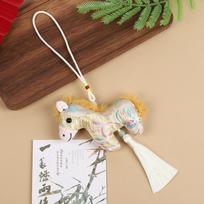 Satin New Year Horse Pendant Spring Festival Car Hanging Ornaments  National Wind Style geltona