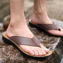 Fashion Men Flip-flop sandals cowhide beach shoes flip flops leather sandals men's casual summer shoes H600 39 ruda