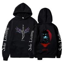 Solo Leveling Print Hooded Anime Sung Jin Woo Streetwear Men Women Hoodies Casual Loose Pullover Harajuku Male Sweatshirt XS juoda