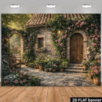 2D Romantic Cottage Backdrop Stone House Blooming Roses Studio Photo Background Cloth 47.2x31.5inch/120*80cm