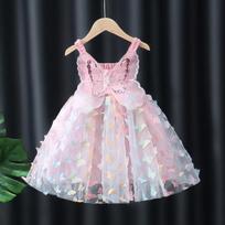 Kids Little Girls 3d Butterfly Wings Strap Sleeveless Puffy Princess Casual Dress 100cm rožinė