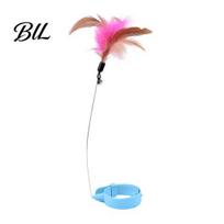 Self-play Cat Toy Collar Feather Interactive Wand Hands Free Teaser with Feathers Bell Adjustable for Indoor Kitty Solo Play mėlyna