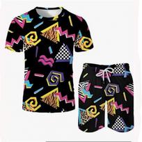 Geometriniai Retro 80-ųjų 90-ųjų 3D Spausdinti Vyriški Kostiumai Nauji Marškinėliai Šortai 2 Dalių Rinkiniai Laisvalaikio Sportiniai Kostiumai Streetwear Dydeli Vyriški Drabužiai 4XL