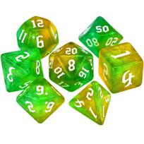 Games Table Game Carved Pattern Dice Set 7-Die Two-tone Dice Set Iridescent Glitter Polyhedral Dice yellow-green