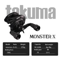 Takuma Premium Monster X Bait Casting Reel Full Metal Body 15KG Max Drag 11+1 BB Stainless Steel Gear Saltwater & River Angling right hand gray