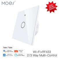 MOES WiFi Wall Touch Smart Light Switch RF Wireless Smart Life/Tuya 2/3 Way Muilti-Control Association (as the picture,86mm*86 mm&Eu Standard)