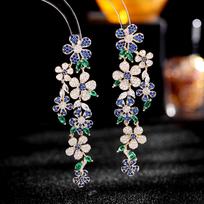 Flower Earrings, S925 Silver Needle, Bling Micro Zircon Inlaid, Exaggerated Atmospheric Heavy Work Long Dangle Ear Ornaments auksinė