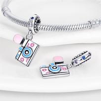 Tourism Style Airplane Luggage Camera Pendant Charms Silver Plated Copper DIY Bracelet Fittings Custom Logo Small Quantity sidabras