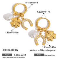 Youthway Lucky Crystal Horseshoe Imitation Pearl Drop Earrings For Women 18K Gold Plated Stainless Steel Earrings Birthday Gift