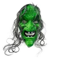 Full Face Halloween Witch Mask with Realistic Wrinkles & Fangs, Plastic Scary Detailed Costume Mask, Creepy Cosplay Prop for Party, Escape Room žalia