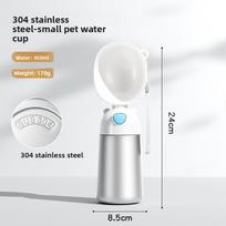 Pet Portable Drinking Water Dispenser Dog Water Bottle Pet Companion Cup Outdoor Drinking Water Traveling Water Supply Device Pulling Handle-450ml sidabras/balta