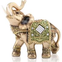 Feng Shui Brass Color Elegant Elephant Statue 5.5 (H) Thai Elephant with Trunk Facing Upwards Collectible Figurine Sculpture Decoration Statue Wealth S