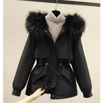 Cotton Padded Plus Size 3XL Winter Big Fur Jacket Women Loose Slim Warm Hooded Parka Coat Down Jacket M juoda