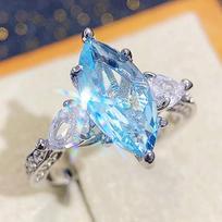 Bridal Wedding Love Water Drop Shining Design French Romantic Horse Eye Blue Zircon Ring Trendy  Elegant Jewelry 7