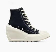 Fashion Woman Designer Shoes 2024 Autumn New Wedge Heel Thick Sole Women's Sneakers Large Size Fashion High Top Lace Up Canvas Shoes 37 juoda