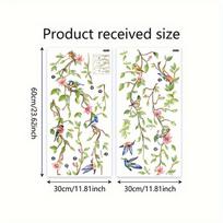 1set green plant flower bird wall sticker, living room home decoration wall sticker self-adhesive, bedroom living room TV background sticker Pack of 1