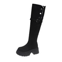 Kailinės Stambios Platformos Moteriški Aukšti Batai Suede Dizainerio Aukšti Batai 2025 Tendencija Žiemos Nauja Mada Aukštakulniai iki kelių Goth Botas De Mujer 35 juoda