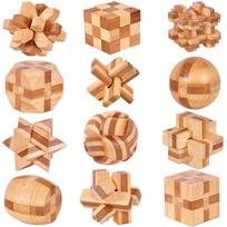 Chonor Brain Training IQ Test 3D Wooden Puzzle Toy Set Brain Mind Teaser Puzzle Adult Kids Gift 12-Piece &
