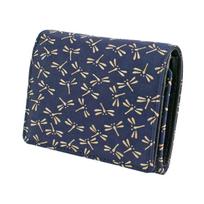 Inden Bill Compartment Coin Navy Blue with White Dragonfly [Inden-ya] Bi-fold Wallet, H, Box-type Purse, Deerskin, Lacquer, Pattern, 2204-14-008