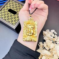 Buddha Head Ksitigarbha Black Rope Half Face Square Brand Men and Women National Fashion Necklace Pendant 60CM(Necklace Long)