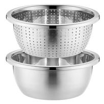 Nerūdijančio plieno kiaurasamtis ir dubuo, metaliniai, ne plastikiniai, ryžių plovimo ir laikymo indas su kiaurasamčiu virtuvei (silver,18-40cm) sidabras