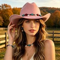 Woolen Western Cowboy Hat Fedora Hat Top Hat Fashion Jazz Hat  Ladies